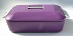 Porte plat isotherme rectangulaire 2.8 L aubergine et son plat en porcelaine bla