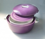 Porte plat isotherme rond 2.3 L aubergine avec son plat blanc a couvercle hermet