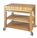 Billot Cookmobil tiroir & etagere bois, plan bois debout 90 x 60 x 90 cm