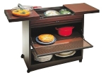 Table chauffante 1 etage metal placage acajou. Fournie avec 3 plats pyrex.