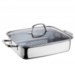 Rotissoire ' Cuisson & Service' en inox avec couvercle en verre - 38 x 28 x 8 cm