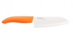 Couteau d'office Santoku lame en ceramique blanche manche orange 14 cm