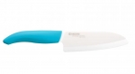 Couteau d'office Santoku lame en ceramique blanche manche bleu 14 cm