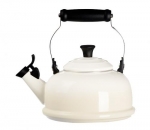 Bouilloire Tea Time en acier emaille avec sifflet et poignee blanc