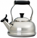 Bouilloire Tea Time en acier emaille avec sifflet et poignee rabattable Inox