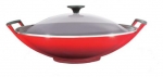 Wok 36 cm couvercle verre avec accessoires (grille tempura, spatule) Cerise