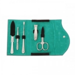 Etui manicure en cuir Suede 5 pieces - Noir et Turquoise