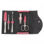 Etui manicure en cuir Suede 5 pieces - Rose et Gris