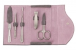 Etui manicure en cuir Suede 5 pieces - Gris et Lilas