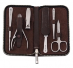 Trousse manicure en cuir 6 pieces - Brun