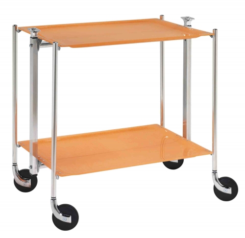 Table roulante pliante montants chromés 2 plateaux acryliques 'orange' Platex