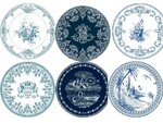 Coffret de 6 Assiettes Plates Blason LES DEPAREILLEES BLEU