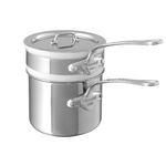 Bain marie o 12 cm en inox interieur porcelaine blanche 0.9 litre poignees en fonte d'inox