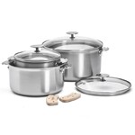 Batterie de 3 casseroles o 16 cm, 20 cm & 24 cm avec couvercles & paire danses