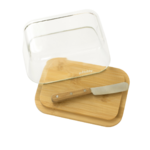 Beurrier avec cloche en verre et plateau en bambou 13.5 x 9.5 cm