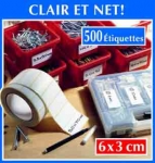 Boite de 500 etiquettes blanches autocollantes de 6 x 3 cm
