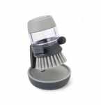 Brosse a vaisselle ronde avec reservoir et reposoir gris