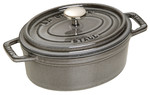 Cocotte en fonte ovale gris graphite 15 cm avec couvercle a bouton laiton