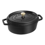 Cocotte en fonte ovale noire 27 cm avec couvercle a bouton laiton