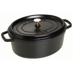 Cocotte en fonte ovale noire 31 cm avec couvercle a bouton laiton