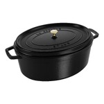 Cocotte en fonte ovale noire 33 cm avec couvercle a bouton laiton