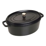 Cocotte en fonte ovale noire 37 cm avec couvercle a bouton laiton