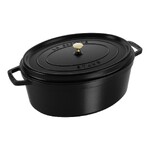 Cocotte en fonte ovale noire 41 cm avec couvercle a bouton laiton
