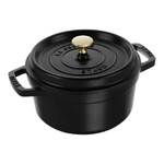 Cocotte en fonte ronde noire 20 cm avec couvercle a bouton laiton