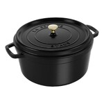 Cocotte en fonte ronde noire 34 cm avec couvercle a bouton laiton