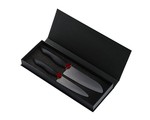 Coffret cadeau (Grand Santoku et couteau d'office) SHIN lame noire manche noir