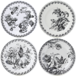 Coffret de 4 Assiettes Canapes Assorties Fleurs Noires