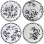 Coffret de 4 Assiettes Mignardises Assorties Fleurs Noires