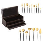 Coffret en bois noir de 115 pieces Goa en acier inoxydable brosse Gold & manche noir