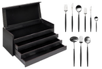 Coffret en bois noir de 130 pieces Goa en acier inoxydable brosse & manche noir
