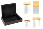 Coffret en bois noir de 24 pieces Goa en acier inoxydable brosse Gold & manche b