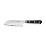 Couteau Mini- Santoku 13 cm lame alveolee manche noir rivets laiton