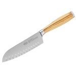 Couteau Santoku 16 cm Manche olive, forge, avec lame alveolee