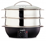 Cuiseur vapeur electrique 2 paniers inox brillant avec couvercle en verre  et av