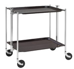 Desserte roulante et pliante 2 etages montants chromes plateaux stratifies bois