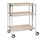 Desserte roulante et pliante 3 etages montants chromes plateaux stratifies bois