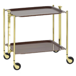 Desserte roulante et pliante 2 etages montants dores plateaux stratifies bois Wenge