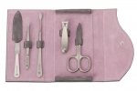 Etui manucure en cuir Suede 5 pieces - Gris et Lilas