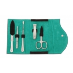 Etui manucure en cuir Suede 5 pieces - Noir et Turquoise W&uuml;sthof