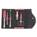 Etui manucure en cuir Suede 5 pieces - Rose et Gris