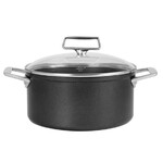 Faitout 24 cm fixe ultralu IND. revetue Exceliss + couv. Verre castel pro