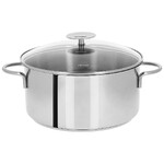 Faitout 28 cm inox Mutine avec deux anses fixes & couvercle en verre