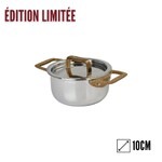 Faitout mini 10 cm 2 anses cuivrees avec couvercle inox castel pro 5 ply
