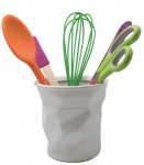 Gobelet porte ustensiles 'Froisse' en ceramique o 14  cm H 15  cm blanc