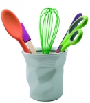 Gobelet porte ustensiles 'Froisse' en ceramique o 14  cm H 15  cm gris