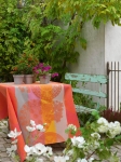 Nappe rectangulaire Le Jacquard Francais Fleurs Gourmandes Peche enduite 175x175